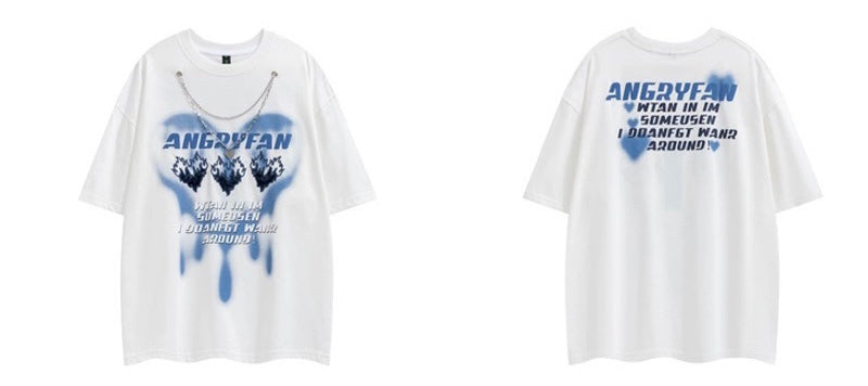 プリント半袖ネックレスアメリカンファッションoversizeカップルゆったりTシャツ純綿/夏着痩せジーンズ女性アメリカ風ビンテージ風ギャルスタープリントデザイン小粋フレアースリムパンツ番号ZT396