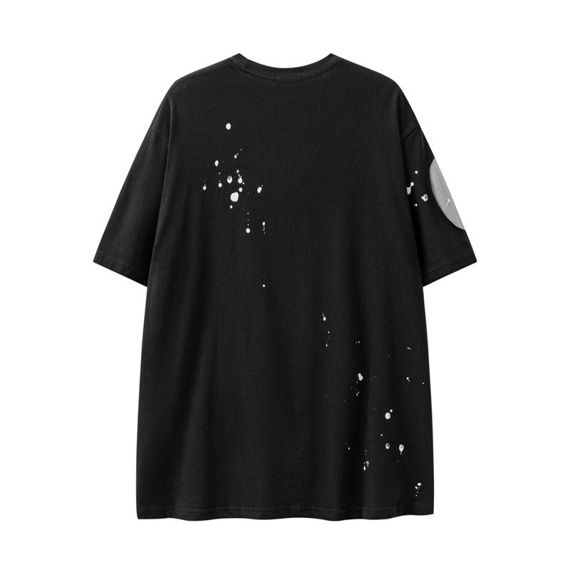 夏アメリカ風ダークブラッククラッシュ色カップル半袖Tシャツ/夏アメリカ風ストリート風ゆったりジーンズ番号ZT113