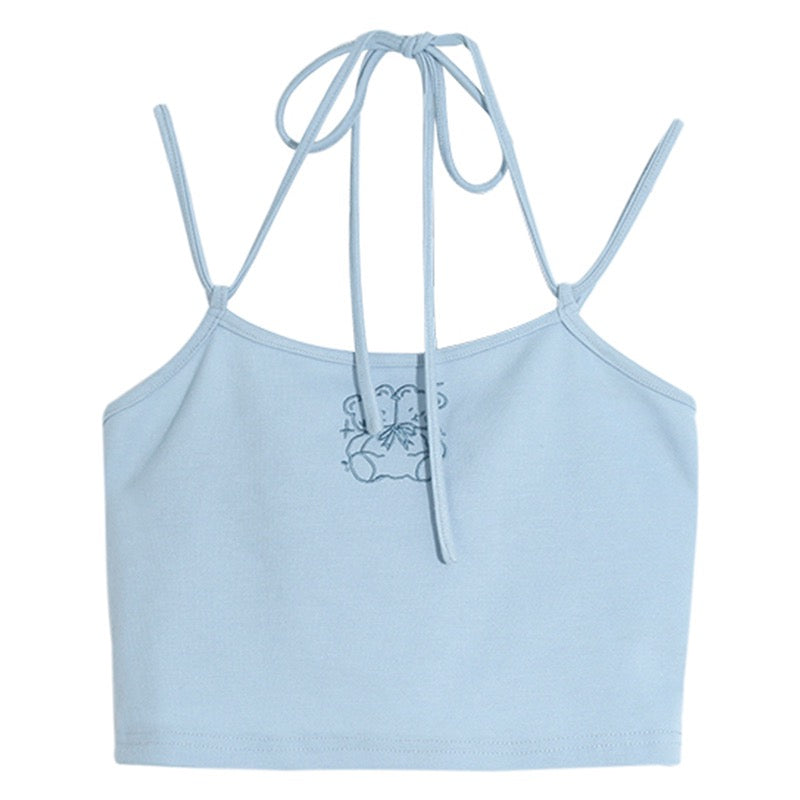 夏アメリカ風復古ゆったりカップルTシャツ/夏纯欲风小熊吊带背心番号ZT152