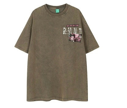 夏トレンドアメリカ風ハイストリートヴィンテージウォッシュ加工古い半袖Tシャツ/2023夏トレンドブランドクラシック折り襟ショートタイプ上着/夏ゆったり紐結びワイドレッグストレートスリムジーンズ番号ZT246