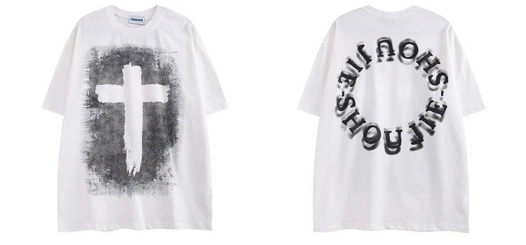 アメリカンストリートヒップホッププリント半袖Tシャツゆったりbf怠け者風カップルカジュアル/韓国風スーツ女性2023新作気品コーディネート自在カーディガンコートチュニック付きインナーバッグヒップワンピース番号ZT300