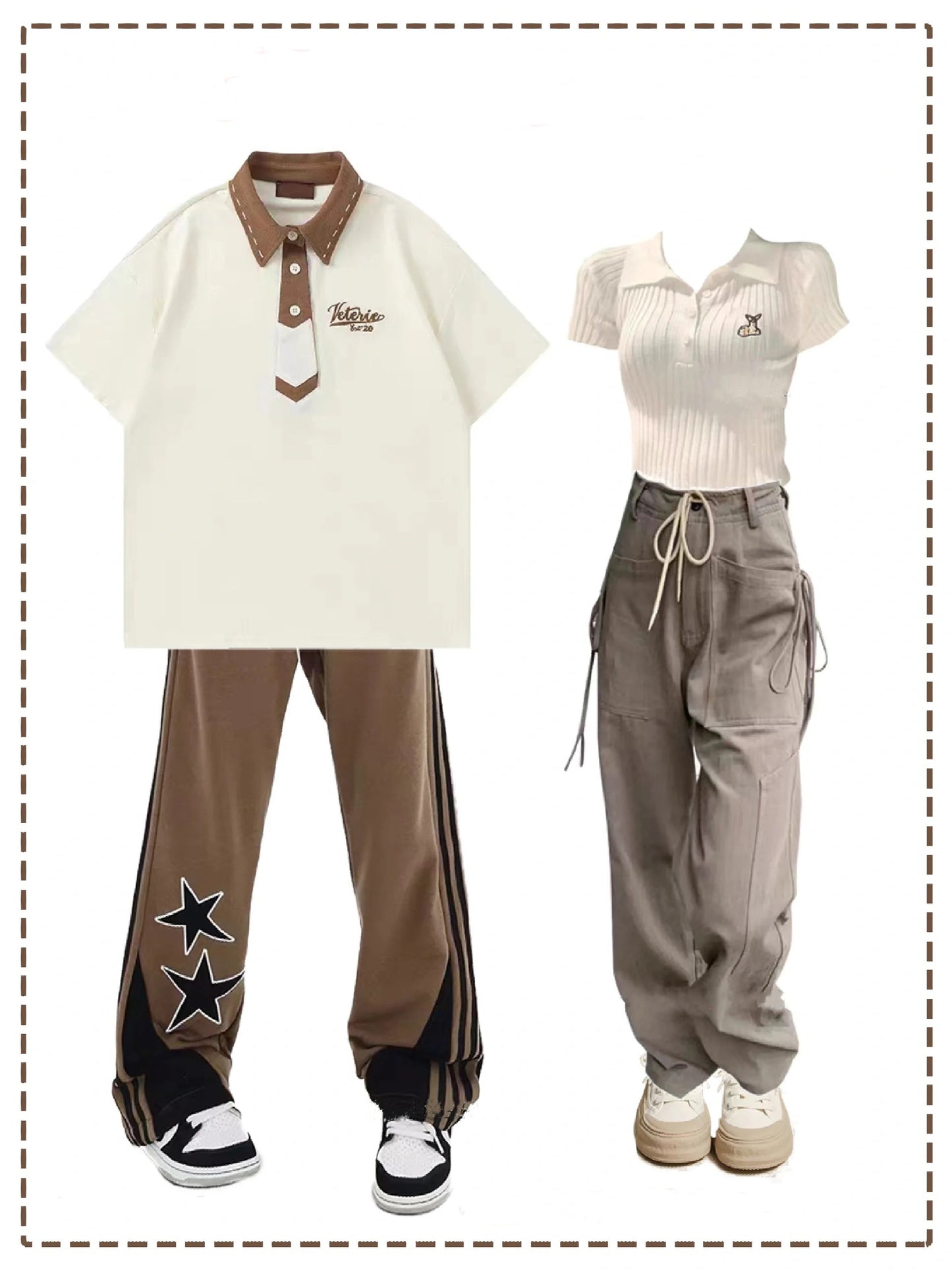 サマーアカデミー風ネクタイカップル半袖ポロシャツ/アメカジゆったりペチパンツ/夏スリム着痩せカレッジ風ショートニットTシャツ上着/夏新作アメリカンヴィンテージワイドパンツ番号ZT68