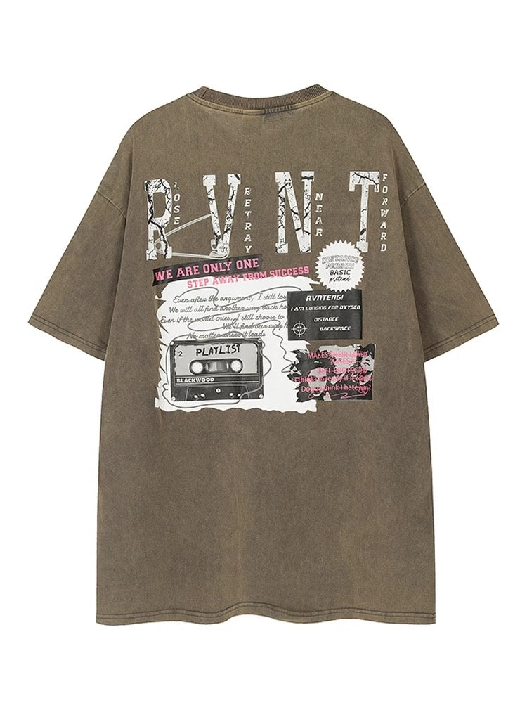 夏トレンドアメリカ風ハイストリートヴィンテージウォッシュ加工古い半袖Tシャツ/2023夏トレンドブランドクラシック折り襟ショートタイプ上着/夏ゆったり紐結びワイドレッグストレートスリムジーンズ番号ZT246