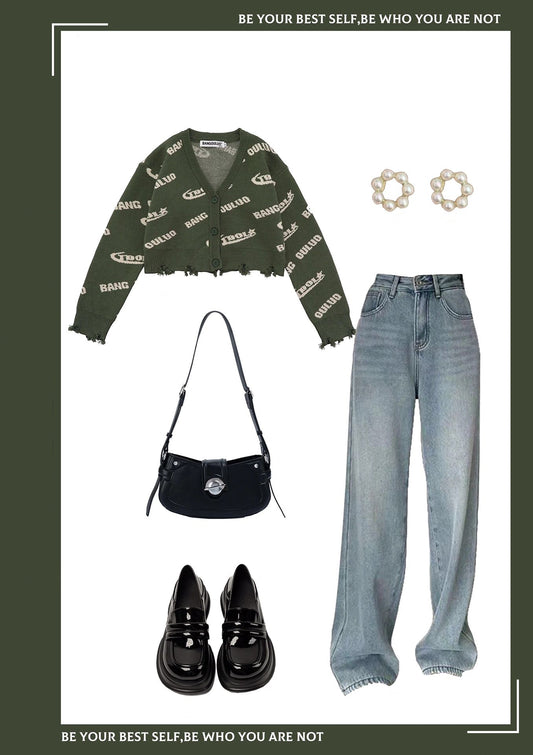 ストリートヒップアルファベットショートタイプニットシャツ女性トレンド甘クール風カーディガンセーター番号ZT385