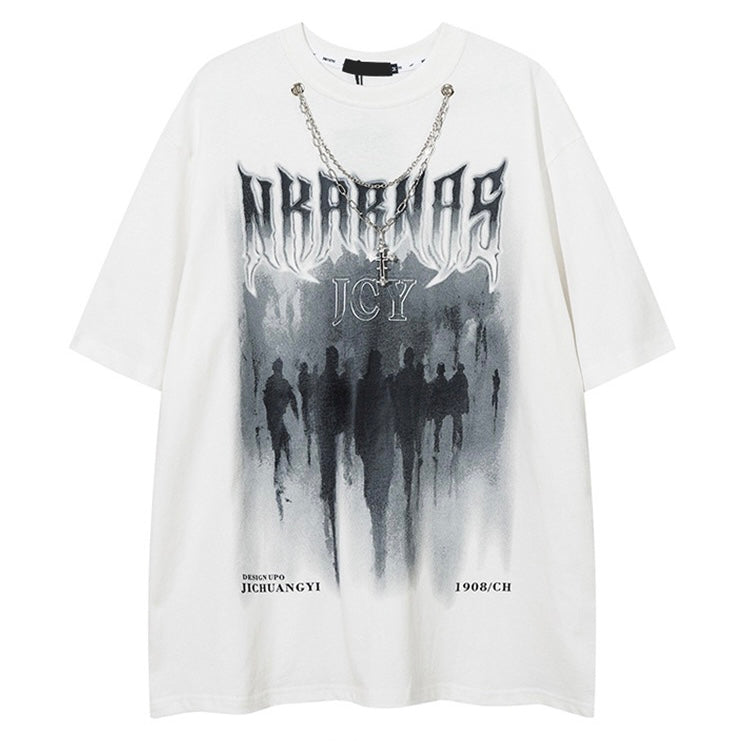夏米風ビンテージのショートタイプTシャツ/夏アーミーグリーンアメリカンカーゴパンツ/夏アメリカ風ストリート風カップル半袖上着番号ZT110