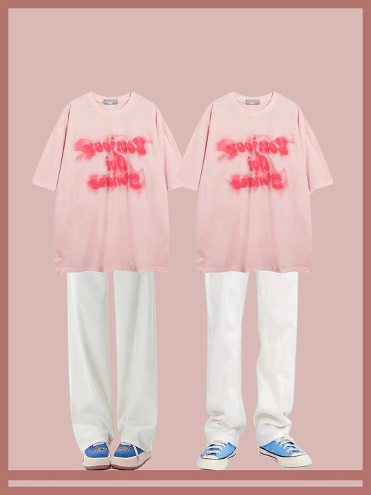 アメリカ式ハイストリート煙霧アルファベット半袖Tシャツ男ゆったり夏ヒップアップカップル上着番号ZT358