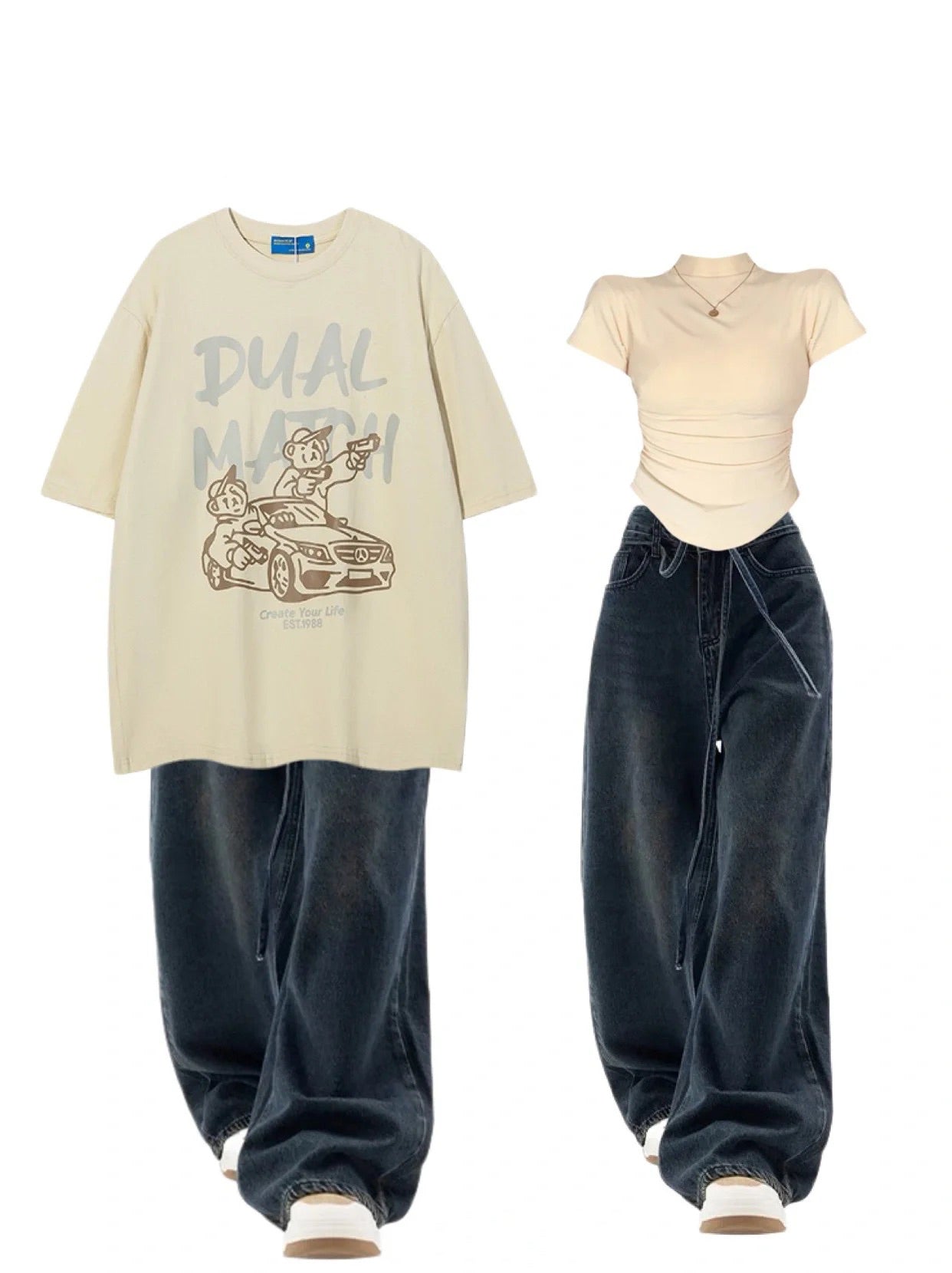 夏アメリカ風復古ゆったりカップルTシャツ/夏米式ゆったりワイドパンツ/夏スリム着痩せショート丈上着番号ZT136