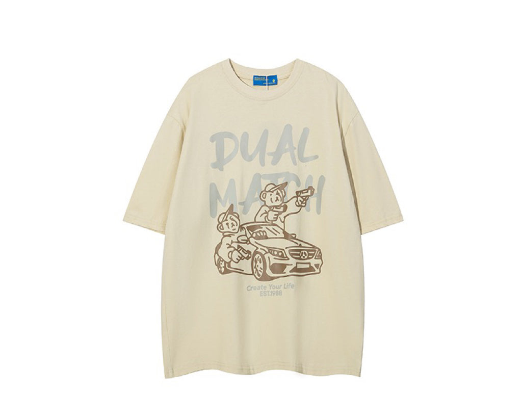 夏アメリカ風復古ゆったりカップルTシャツ/夏米式ゆったりワイドパンツ/夏スリム着痩せショート丈上着番号ZT136
