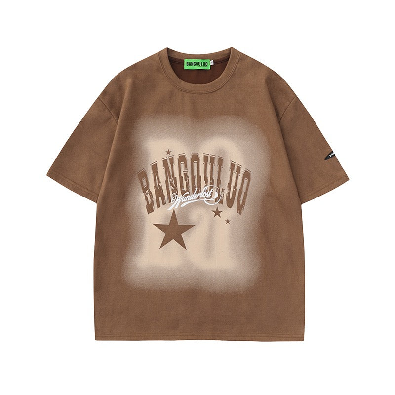 2023夏新作アメリカンヴィンテージゆったり半袖Tシャツ/夏アメリカ式ウォッシュ加工古いサイズのワイドレッグストレートジーンズ番号ZT65