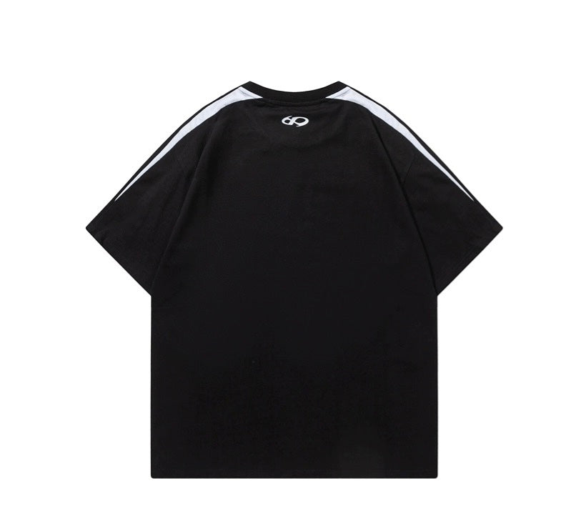 夏アメリカ風ヒップホップカップル半袖Tシャツ/学院風海軍襟ワンピース女性新作夏フレンチウエストシェイプ気品清楚カジュアルa字黒スカート番号ZT249
