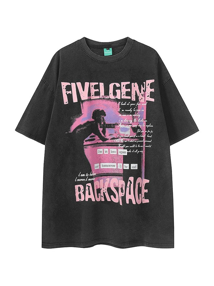夏アメリカンヴィンテージグラフィティプリントゆったり半袖Tシャツ番号ZT208