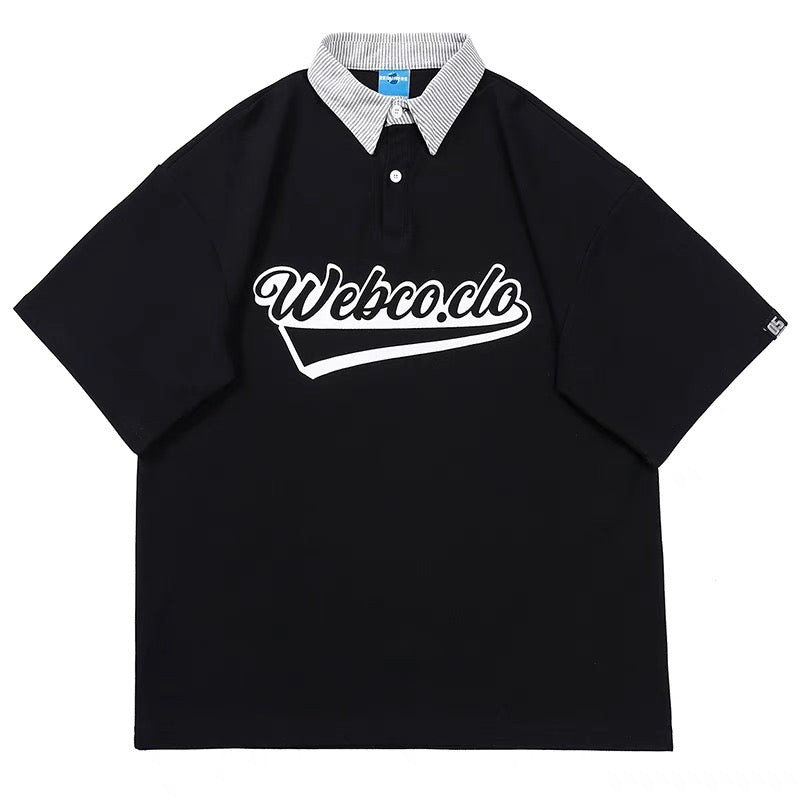 アメリカ復古アルファベットプリントゆったりカップルPOLOカジュアル半袖Tシャツ/春夏カジュアルハイウエストストレートパンツ番号ZT36