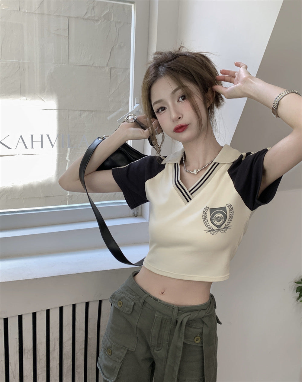 カップルプリント半袖oversizeヒップホップゆったり半袖Tシャツ アメリカ風正肩VネックTシャツ女性半袖夏POLOシャツスリムショートタイプ欧米ギャル上着番号ZT142