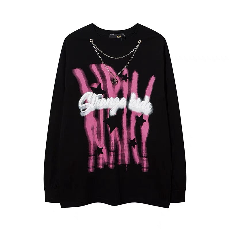 アメリカンネックレス長袖Tシャツ男女秋oversizeゆったりカジュアル上着 微太ったオーダーメイド甘辛ウサギプリント長袖Tシャツ女性サイズデザインギャルスリムショートタイプへそ出し上着番号ZT479
