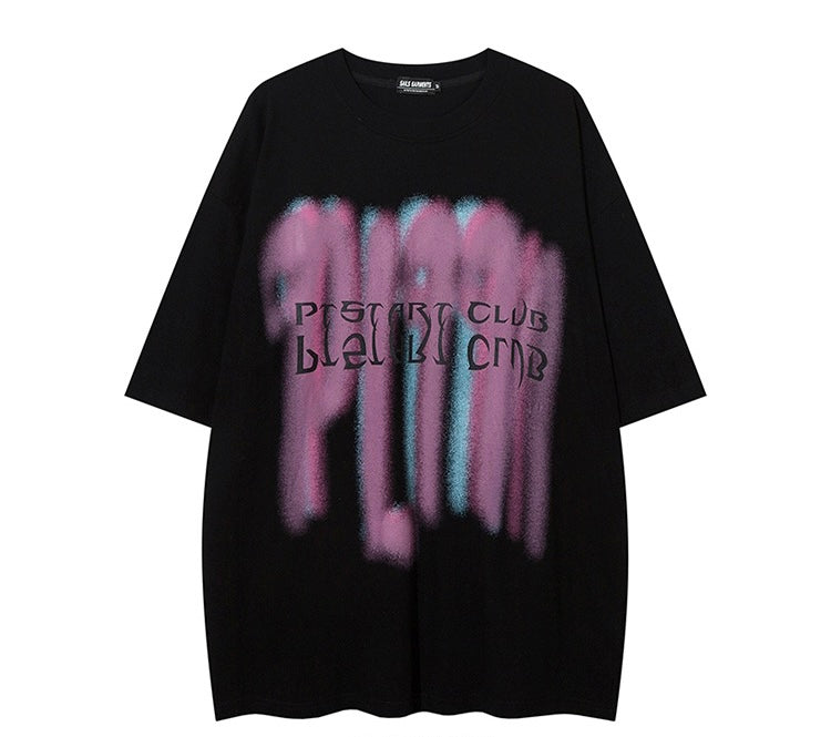 アメリカ式ストリート儚いアルファベットプリント半袖男bf風ペアルックTシャツ グラデーションパープル個性的Y 2 Kビンテージ風カーゴミニスカート 番号ZT147