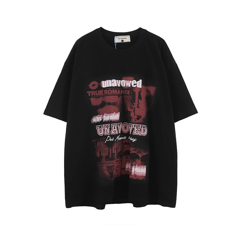 ヴィンテージプリント半袖Tシャツ男女BF夏のゆったりヒップホップハイストリートカップル半袖番号ZT148