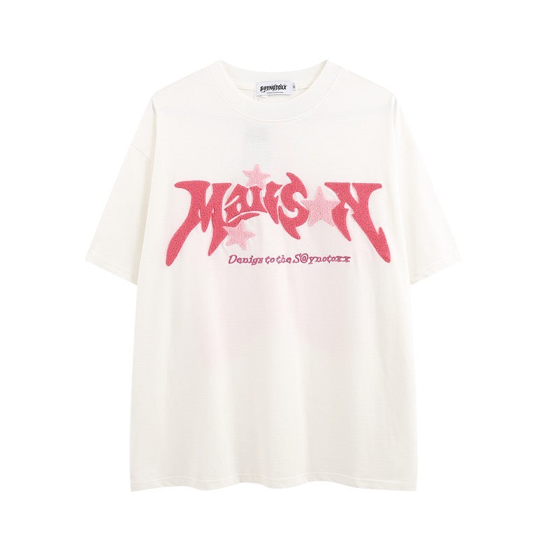 アメリカンハイストリートペンタゴンスタープリント半袖oversizedストリートヒップホップTシャツ アメリカンウォッシュジーンズ女性定番ハイウエスト着痩せストレートパンツ番号ZT184