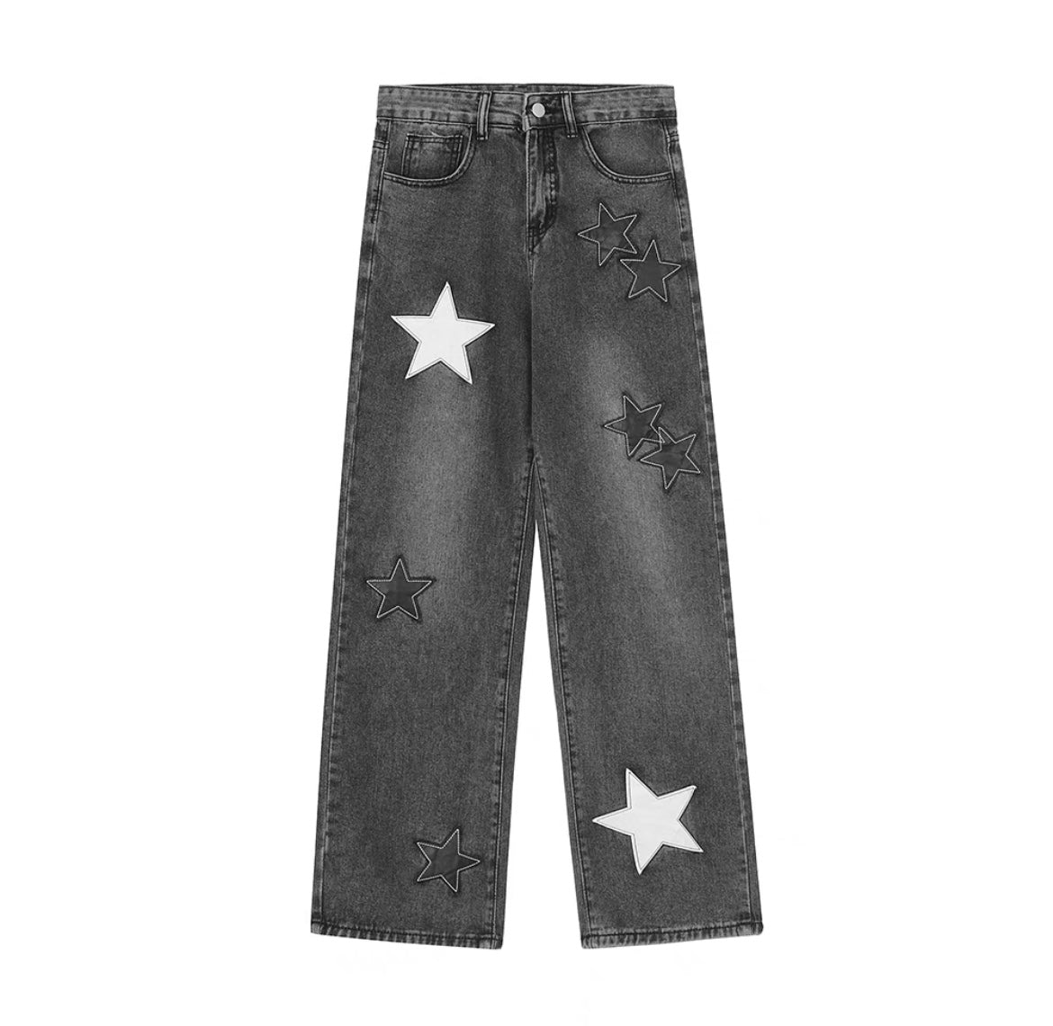 アメリカンハイストリートペンタゴンスタープリント半袖oversizedストリートヒップホップTシャツ アメリカンウォッシュジーンズ女性定番ハイウエスト着痩せストレートパンツ番号ZT184