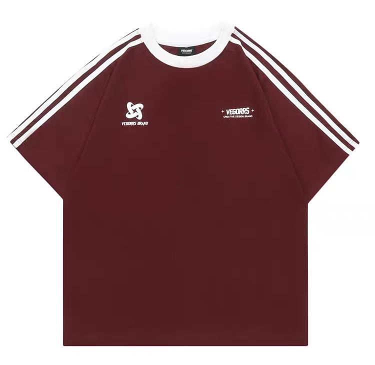 アメリカンボーダープリント半袖トップス男女シンプルカジュアルカレッジカップルTシャツ番号ZT186
