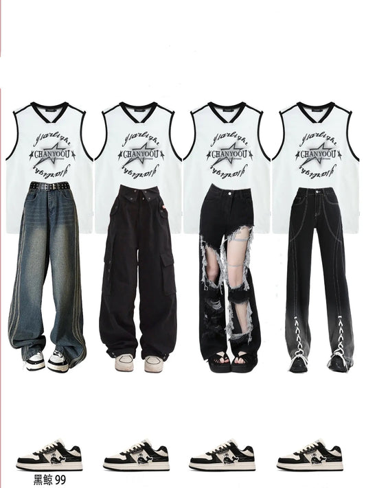 ヒップホップグラフィティプリントスポーツベスト男女ゆったりカップルカジュアルノースリーブTシャツ番号ZT198