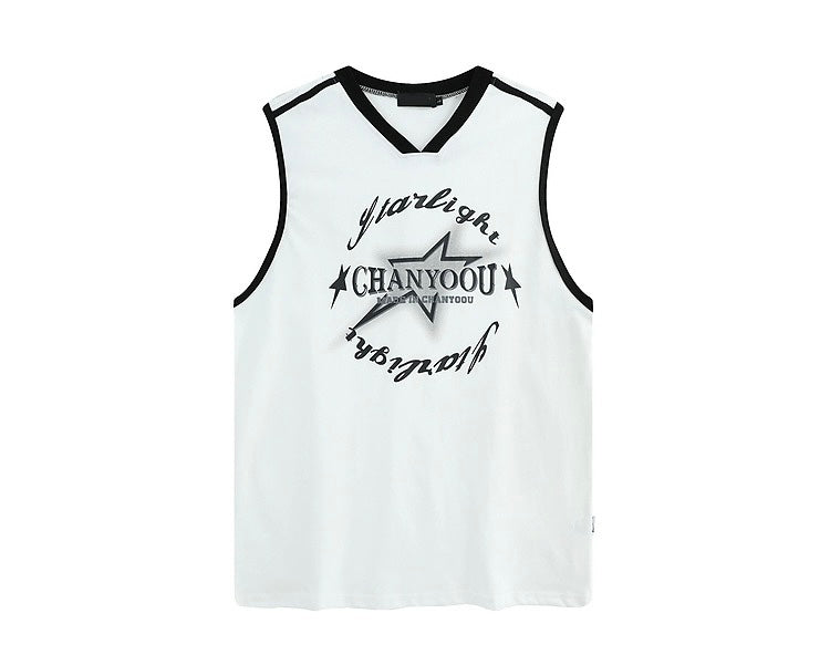 ヒップホップグラフィティプリントスポーツベスト男女ゆったりカップルカジュアルノースリーブTシャツ番号ZT198