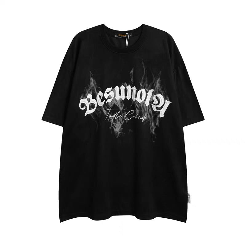 アメリカ式ハイストリートスモークアルファベット半袖Tシャツストリート定番ゆったりペアトップス番号ZT231