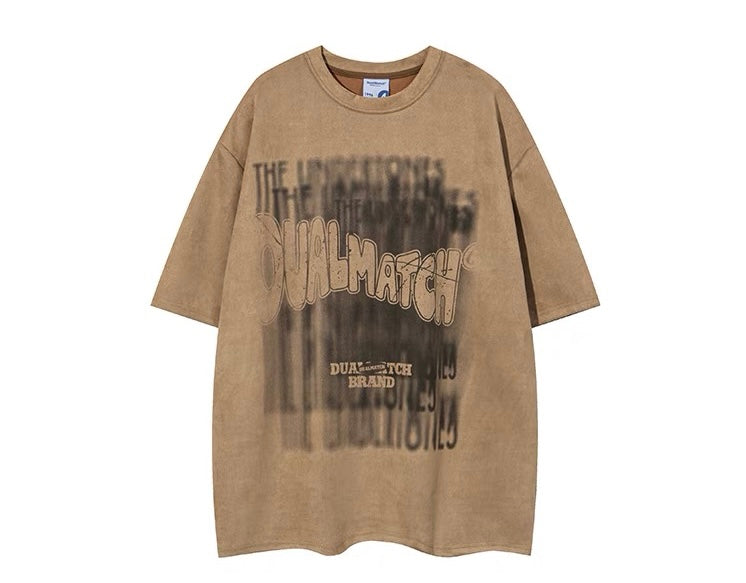 アメリカンストリートプリントスエード半袖Tシャツoversizeコーディネート自在のTシャツ 番号ZT237