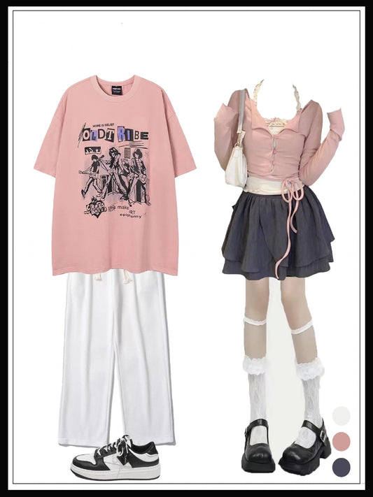 アメリカンヒップホッププリント半袖Tシャツ夏ゆったりコーディネート自在のカップルTシャツ番号ZT261