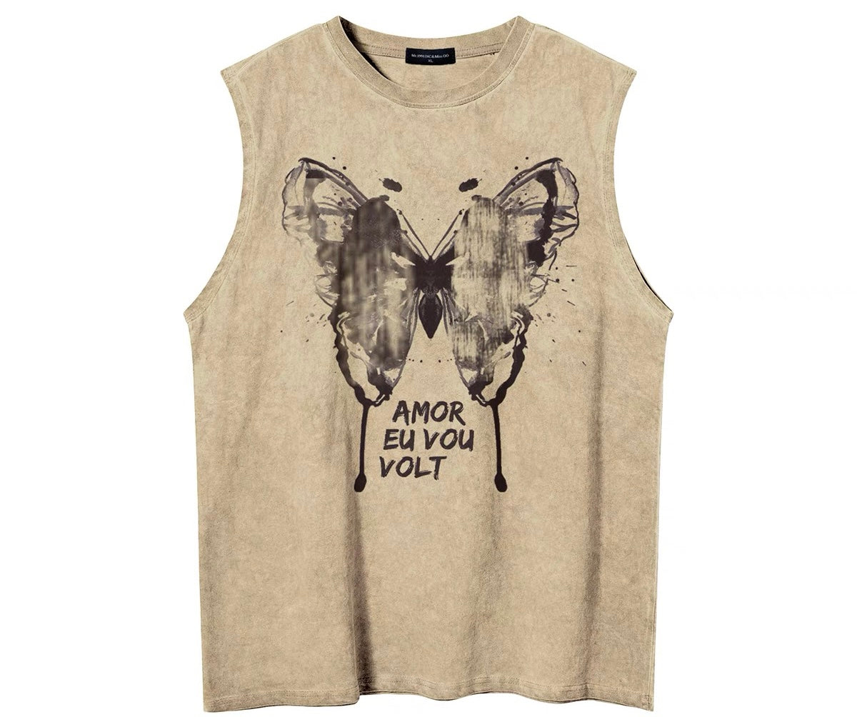 アメリカ復古蝶水墨タンクトップTシャツ女性ゆったりbfカップル袖なし上着 ジーンズスカートレディース夏2023新作ハイウエストで痩せています。小さな衆a字スカート ジーンズ女2023復古リボンデザインコーディネート自在ウォッシュカジュアルパンツ番号ZT290