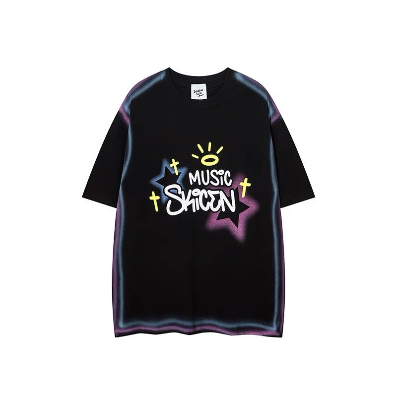 個性的な星半袖Tシャツ男女ストリートhiphopゆったりカップルTシャツ ブルーハイウエストストレートルーズジーンズ女夏薄タイプ2023新作ワイドパンツ番号ZT306