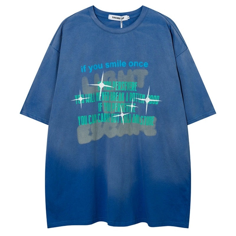 ウォッシュ加工旧絞り半袖Tシャツカップルvintageグラデーション半袖男女ヒップホップ番号ZT315