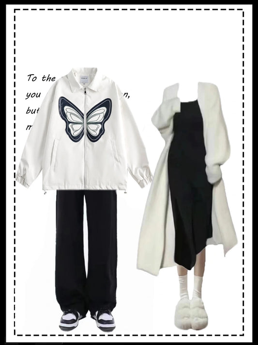 アメリカ復古の蝶刺繍パッチPUレザーコート秋のゆったりとしたカジュアルな機関車コート番号ZT394