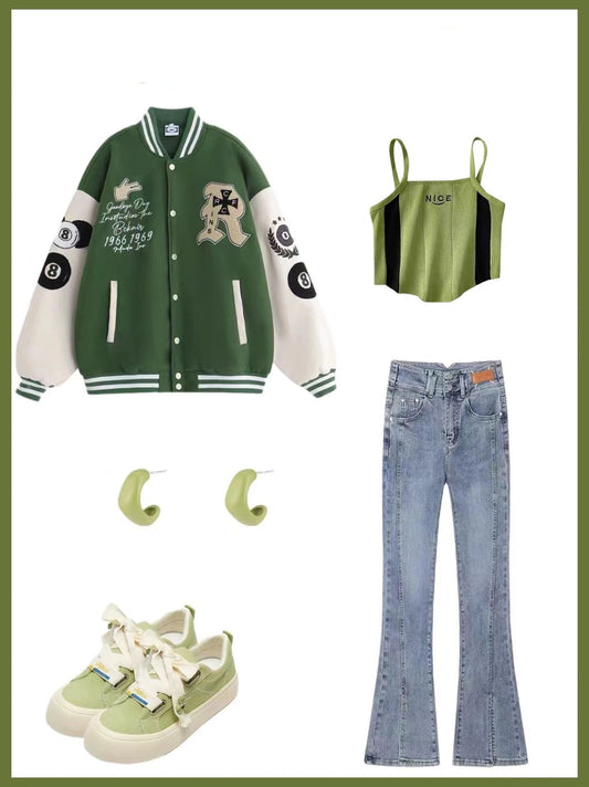 フロックLOGOブラックエイトボール服ペアアメリカンヴィンテージジャケットコート番号ZT407