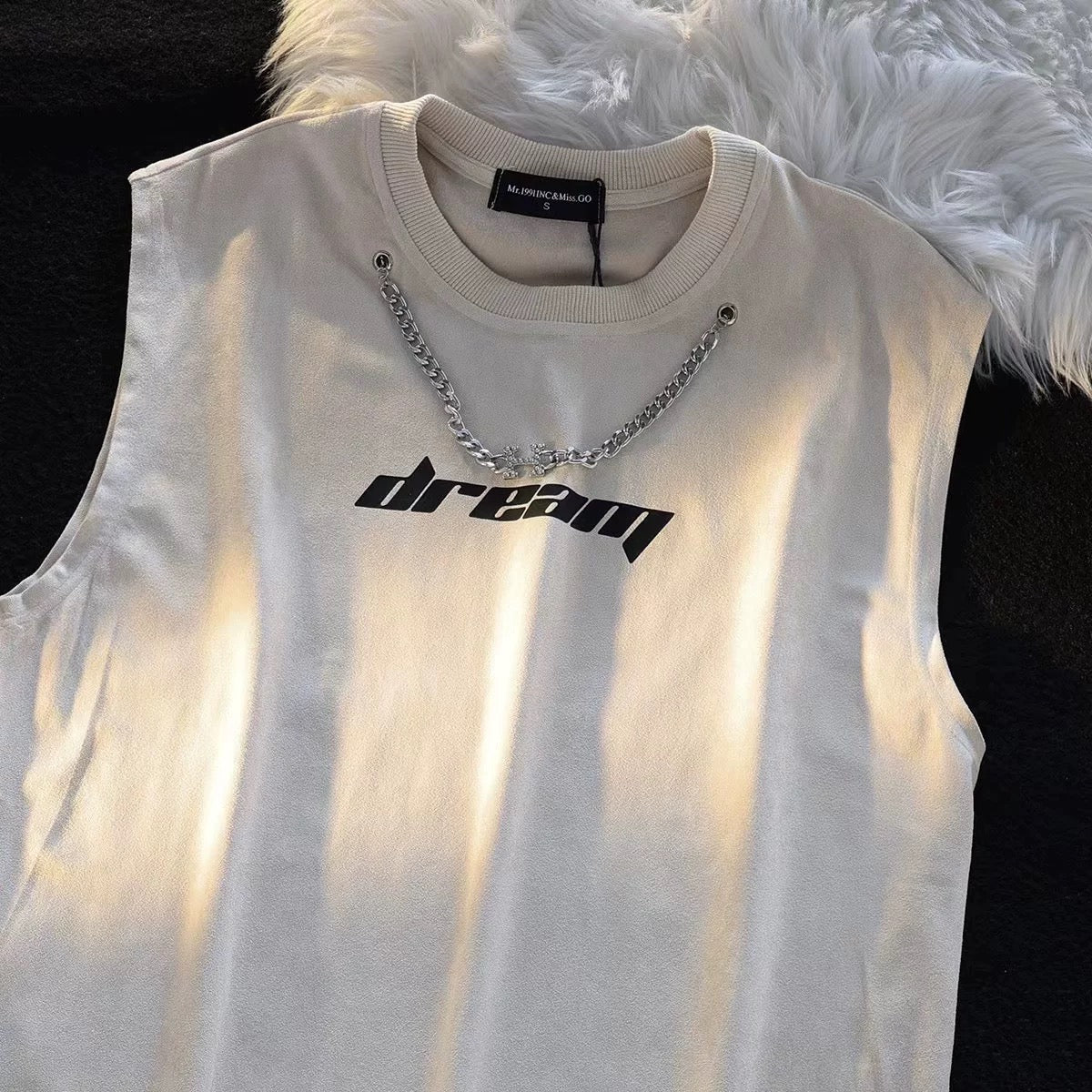 ストリートプリントスポーツベストノースリーブTシャツ アメリカンスタープリントキャミソール 大サイズアメリカ風ビンテージ穴あきジーンズ女性ハイウエストストレートパンツ番号ZT101