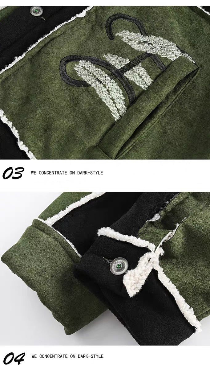 花刺繍コントラストカラー切替綿入れ服男冬厚手高級感スエード羊ウールコート番号ZT656