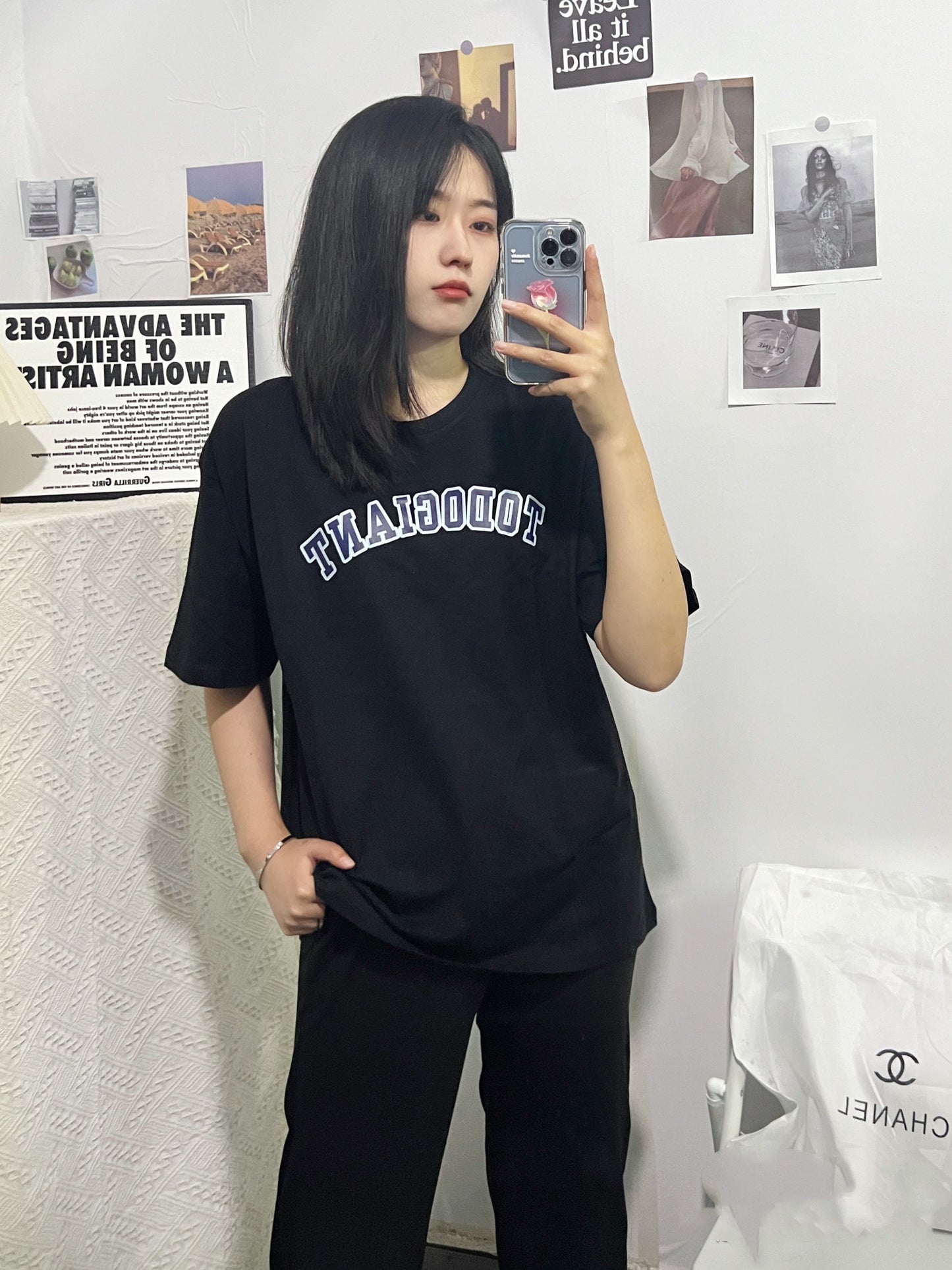 夏アメリカ風レトロストリートブラック半袖Tシャツ/ 2023年夏新作少女スイートなパフスリーブ上着+小柄な仙女ワンピース女番号ZT250