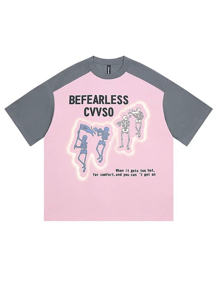 アメリカンビンテージのスカルプリント小群衆のクラッシュカラー半袖Tシャツvintageカレッジ風/スラックス夏ドレープゆったりオシャレ涼感パンツ太めビッグサイズスラックス番号ZT328