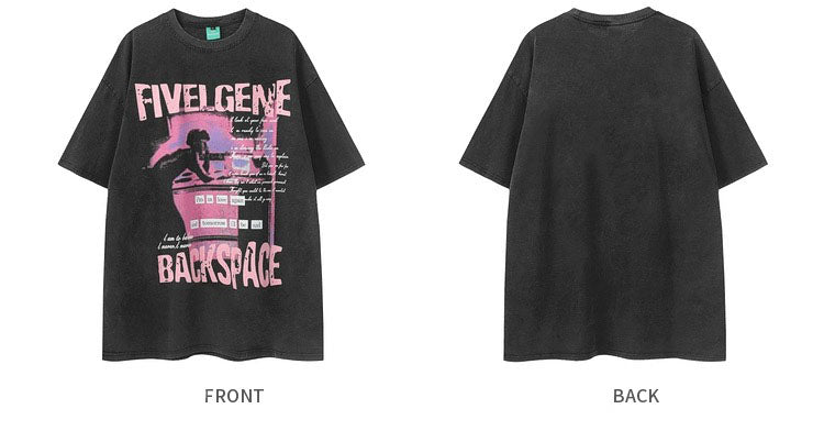 夏アメリカンヴィンテージグラフィティプリントゆったり半袖Tシャツ番号ZT208