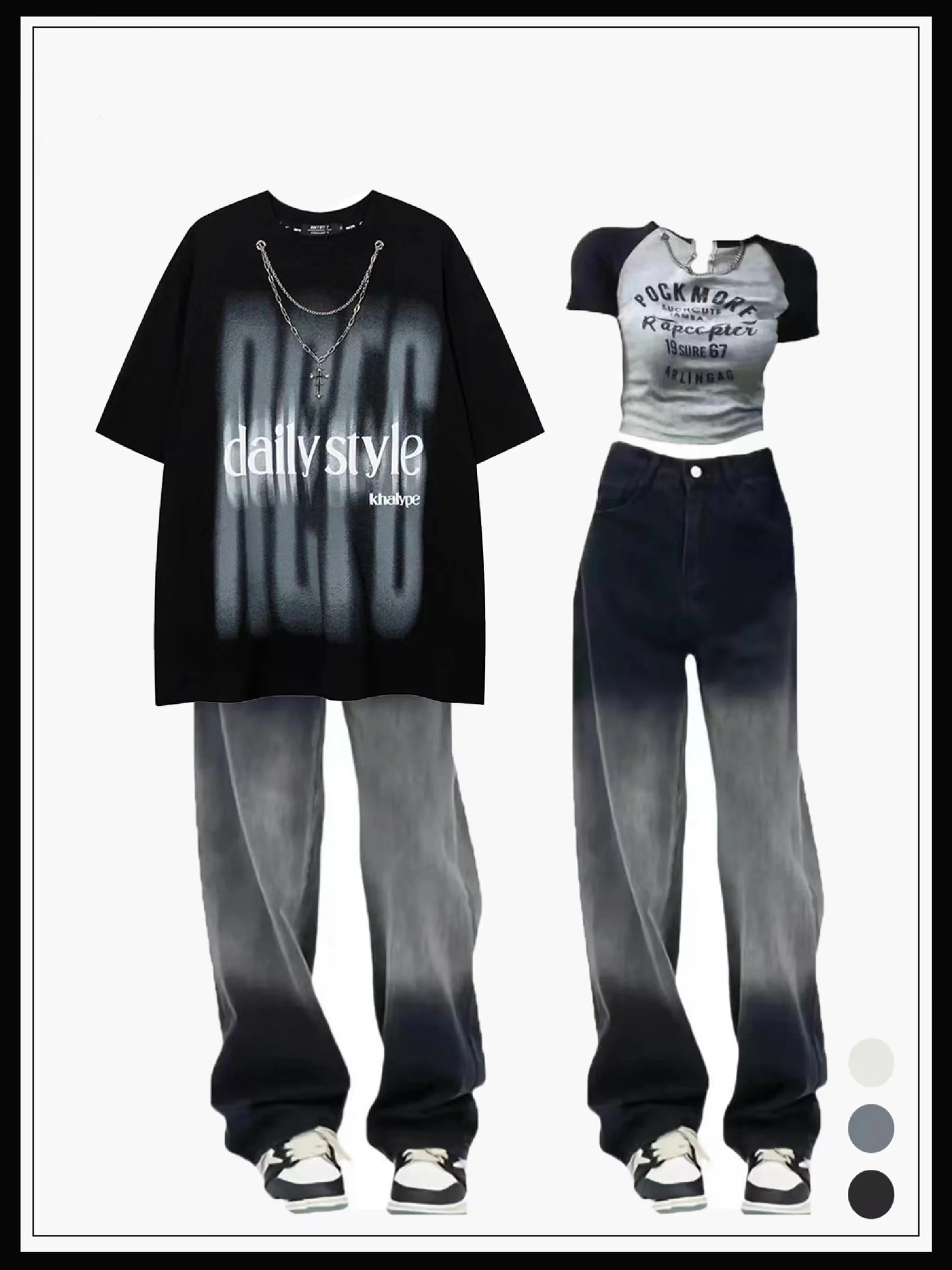 已添加ゴシックトレンドGoth ダークブラック抽象アービー風ネックレスデザイン感半袖カップルTシャツゆったりストリート半袖/アメリカンヴィンテージの小さいVネックプリント色落ち半袖女性夏痩せ型上着番号ZT272