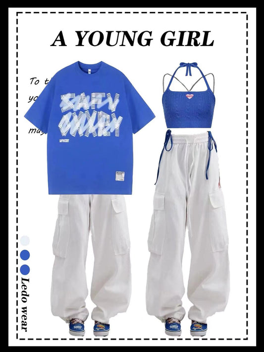 夏INSカップル半袖Tシャツ/夏クラシックコーディネート自在ゆったりパンツ番号ZT114