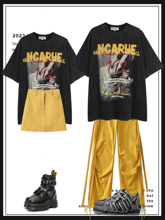 夏欧米ヒップホップ人カップルTシャツ/夏アメリカ風ストリートゆったりカーゴレッグパンツ番号ZT188