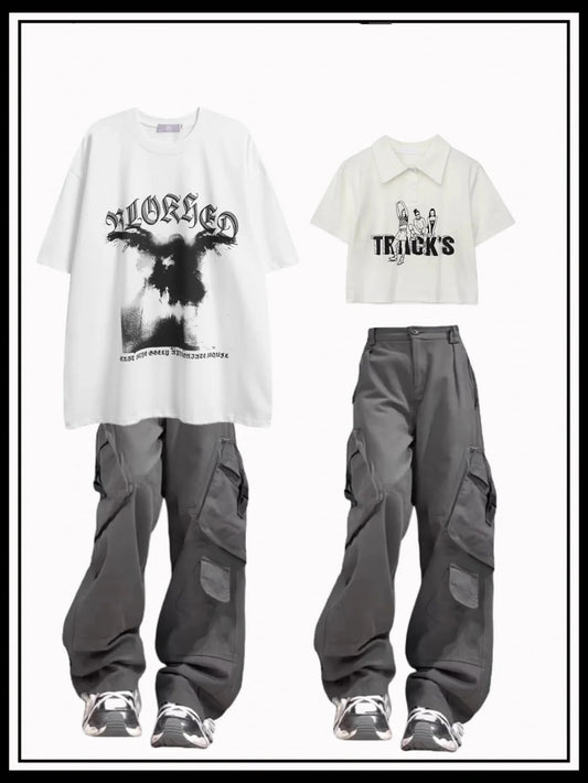 2023夏アメリカ風ゆったりカップル半袖ホワイトTシャツ/2023年夏ビッグサイズショートタイプ上着番号ZT163