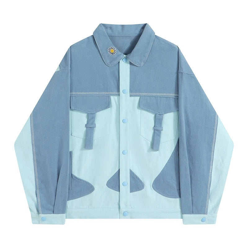 野球服ジーンズコートカップル春秋服ゆったり/新作ウォッシュ加工ライトブルージーンズバタフライパッチ刺しゅうゆったりワイドパンツハイウエスト番号ZT527