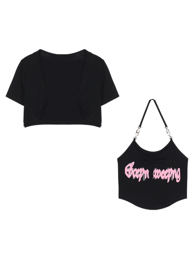 夏レッドスターバスケットボールプリントカップルTシャツ/夏新作ゆったりお腹すっぽりワイドパンツ/2023夏コーディネート自在半袖カーディガン2点セット番号ZT78