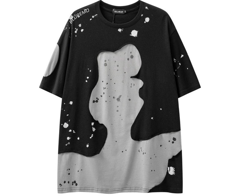 夏アメリカ風ダークブラッククラッシュ色カップル半袖Tシャツ/夏アメリカ風ストリート風ゆったりジーンズ番号ZT113