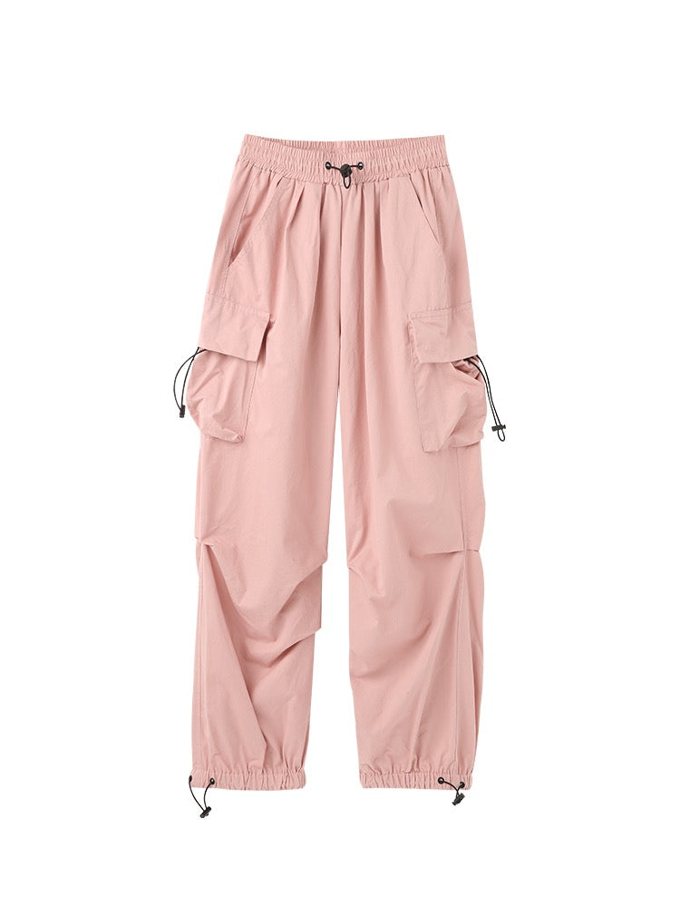 夏アメリカンヴィンテージゆったりカップル半袖Tシャツ/夏フレンチ甘辛ショート丈トップス/夏アメリカ風ピンクカーゴカジュアルパンツ着痩せワイドパンツ番号ZT159