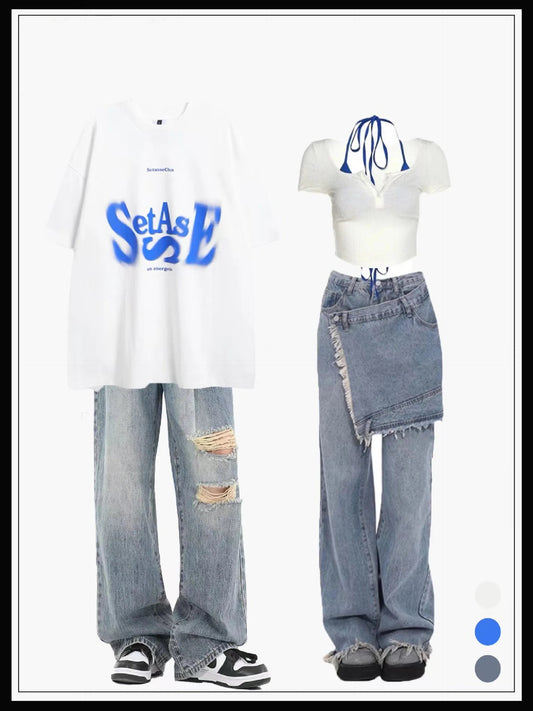 2023夏アメリカ風カップルゆったりTシャツ/2023夏セクシーショートタイプ上着番号ZT162