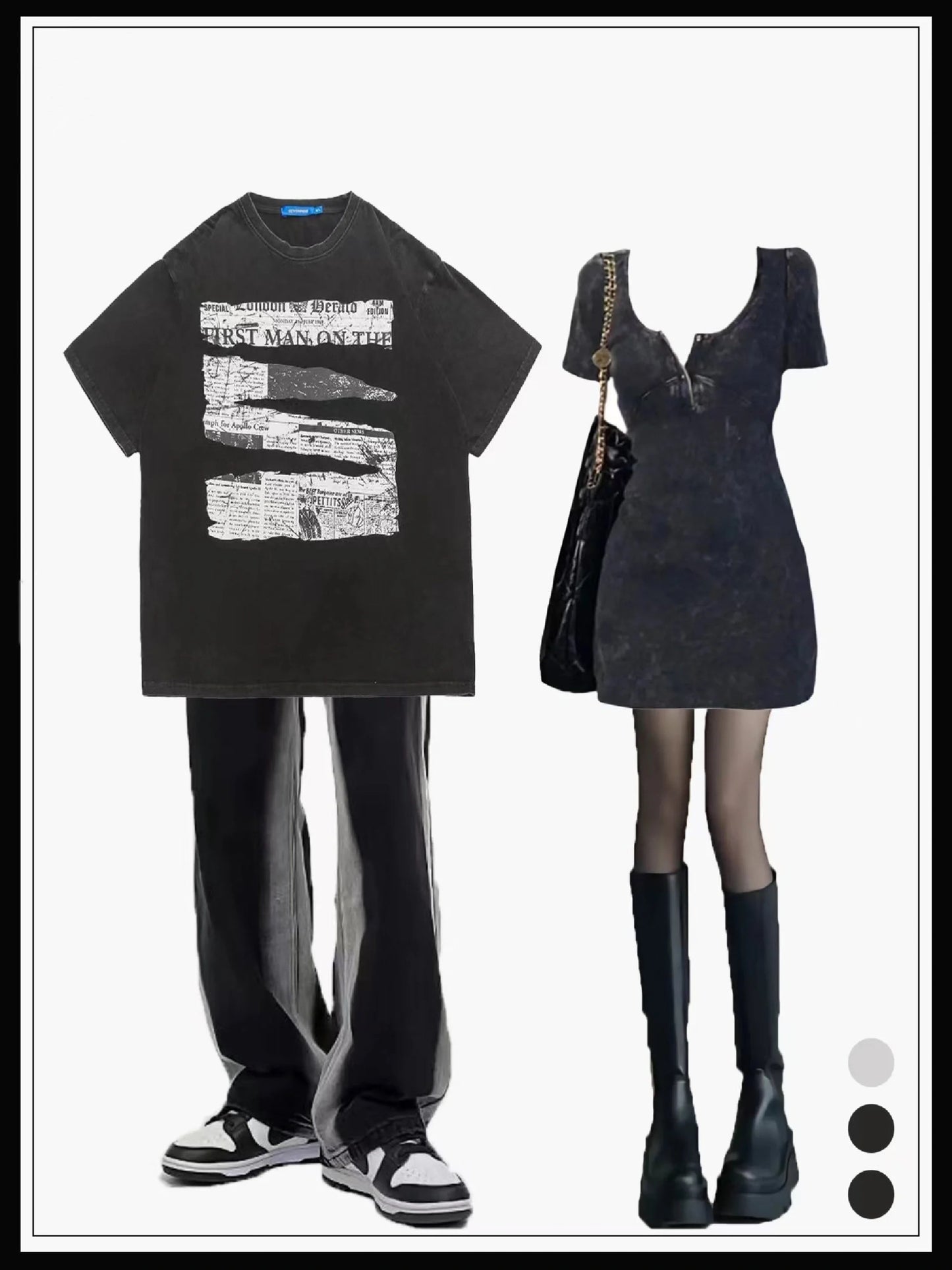 アメリカ復古純綿ゆったり半袖Tシャツペアルック/夏アメリカ式の古いストレートジーンズ/夏気品ウォッシュ加工古い半袖ニットワンピース女性ウエストを細く見せますA字スカートショートスカート番号ZT251