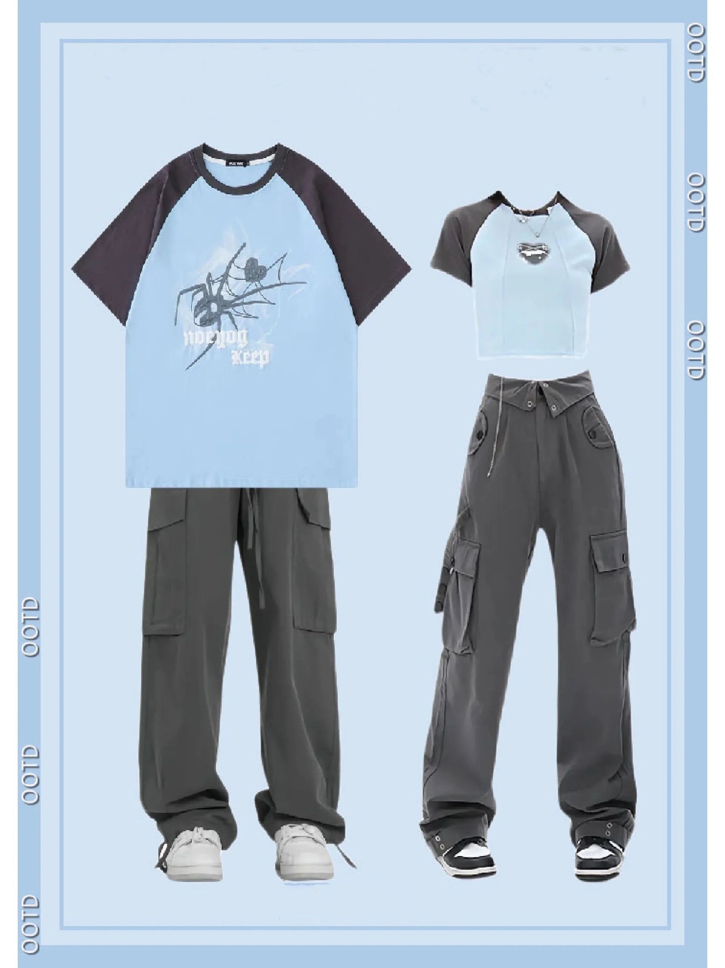 アメリカンヴィンテージクラッシュ色半袖Tシャツ女性夏ヒップホップブランドゆったりカップル半袖Tシャツ/アメリカンヴィンテージのクラッシュカラープリント半袖Tシャツ女性のデザイン感覚小夏着痩せラグラン半袖通勤上着/アメリカ復古のカーゴパンツスカート女の子ゆったりワイドパンツ女性夏新作カジュアルロングパンツ番号ZT326