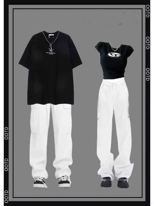 気品チェーン半袖Tシャツ日本風シンプルcos風アルファベットトレンド半袖/夏しっとりとした氷結速乾カジュアルカーゴパラブレットワイドレッグスポーツひも薄手ロングパンツ番号ZT327